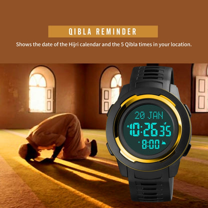 SKMEI 1729 Montre électronique lumineuse numérique multifonctionnelle à affichage LED avec calendrier Qibla