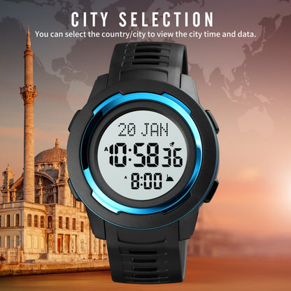 SKMEI 1729 Montre électronique lumineuse numérique multifonctionnelle à affichage LED avec calendrier Qibla