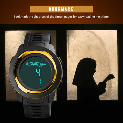 SKMEI 1729 Montre électronique lumineuse numérique multifonctionnelle à affichage LED avec calendrier Qibla