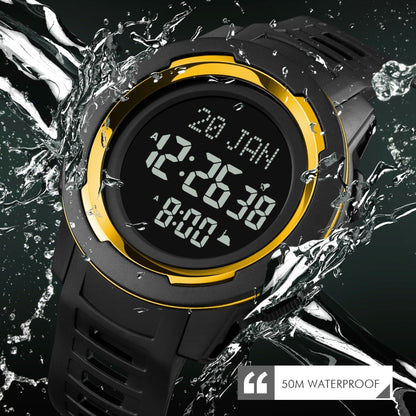 SKMEI 1729 Montre électronique lumineuse numérique multifonctionnelle à affichage LED avec calendrier Qibla
