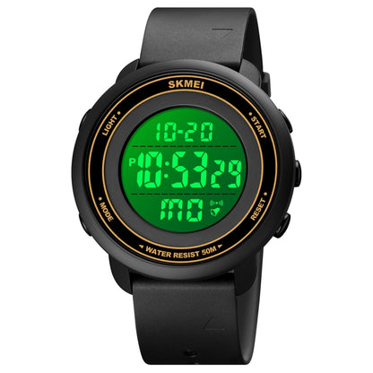 SKMEI 1736 Montre électronique lumineuse avec affichage numérique LED, cadran rond et triple heure.