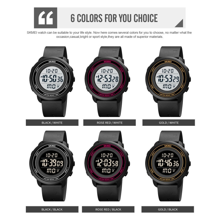 SKMEI 1736 Montre électronique lumineuse avec affichage numérique LED, cadran rond et triple heure.