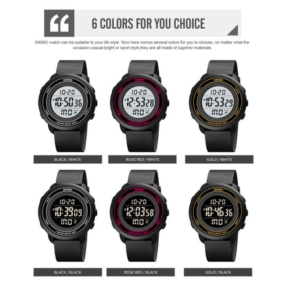 SKMEI 1736 Montre électronique lumineuse avec affichage numérique LED, cadran rond et triple heure.
