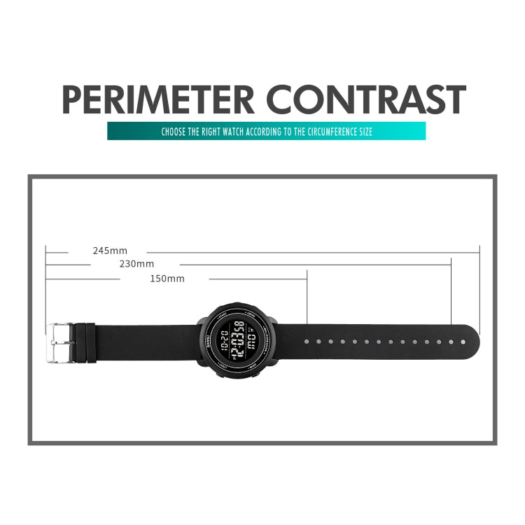 SKMEI 1736 Montre électronique lumineuse avec affichage numérique LED, cadran rond et triple heure.