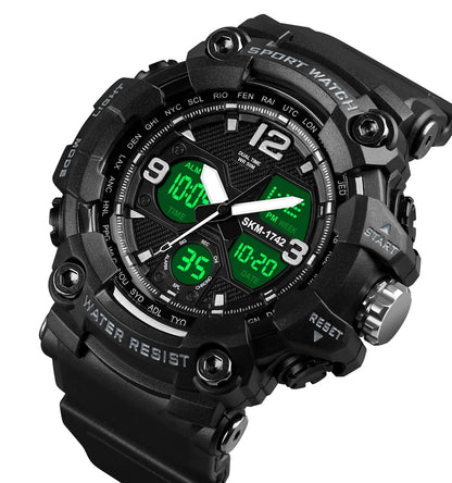 SKMEI 1742 Montre électronique numérique à LED quatre écrans, lumineuse, de sport, antichoc pour hommes
