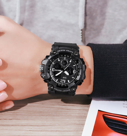 SKMEI 1742 Montre électronique numérique à LED quatre écrans, lumineuse, de sport, antichoc pour hommes