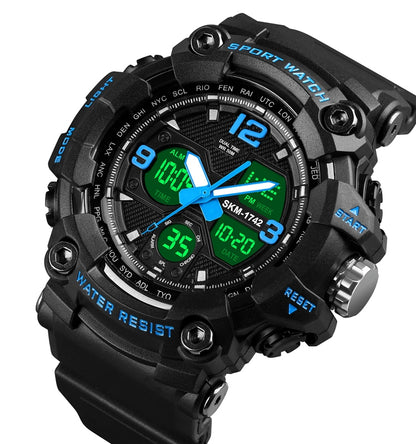 SKMEI 1742 Montre électronique numérique à LED quatre écrans, lumineuse, de sport, antichoc pour hommes