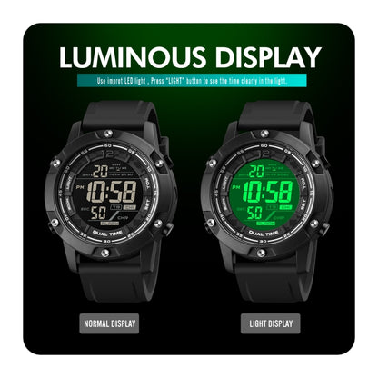 SKMEI 1762 Montre Électronique Lumineuse Étanche à Affichage Numérique Double Fuseau Horaire LED Rond Triplicate, SKMEI 1762