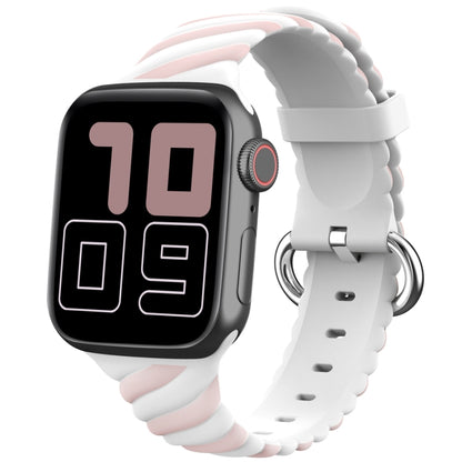 Two-color Twist Silicone Replacement Strap Watchband For Apple Watch Series, 7 41mm / 6 & SE & 5 & 4 40mm / 3 & 2 & 1 38mm, 7 45mm / 6 & SE & 5 & 4 44mm / 3 & 2 & 1 42mm