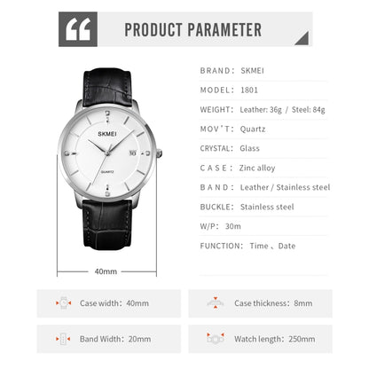 SKMEI 1801 Men Casual Calendar Quartz Watch