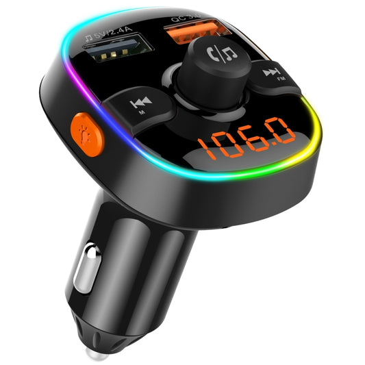 Transmetteur FM BC52 QC3.0 Charge rapide de voiture Lumière d'ambiance colorée Lecteur MP3 Bluetooth, BC52