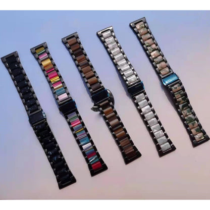 Universal Three-beads Stainless Steel + Resin Replacement Strap Watchband, For Garmin Venu/Vivoactive 3 Music 20mm, For Huawei Watch 3/3 Pro 22mm