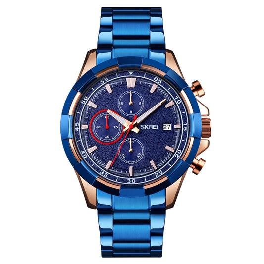 SKMEI 9192 Men Calendar Timing Stainless Steel Belt Luminous Quartz Watch