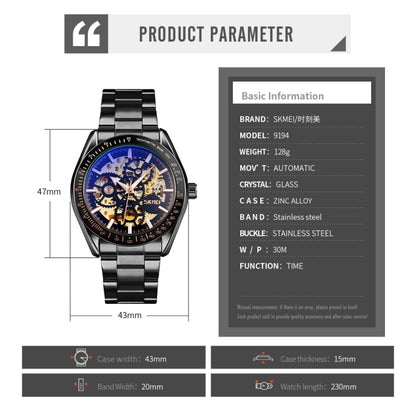 Montre mécanique automatique SKMEI 9194 pour homme avec cadran à engrenages