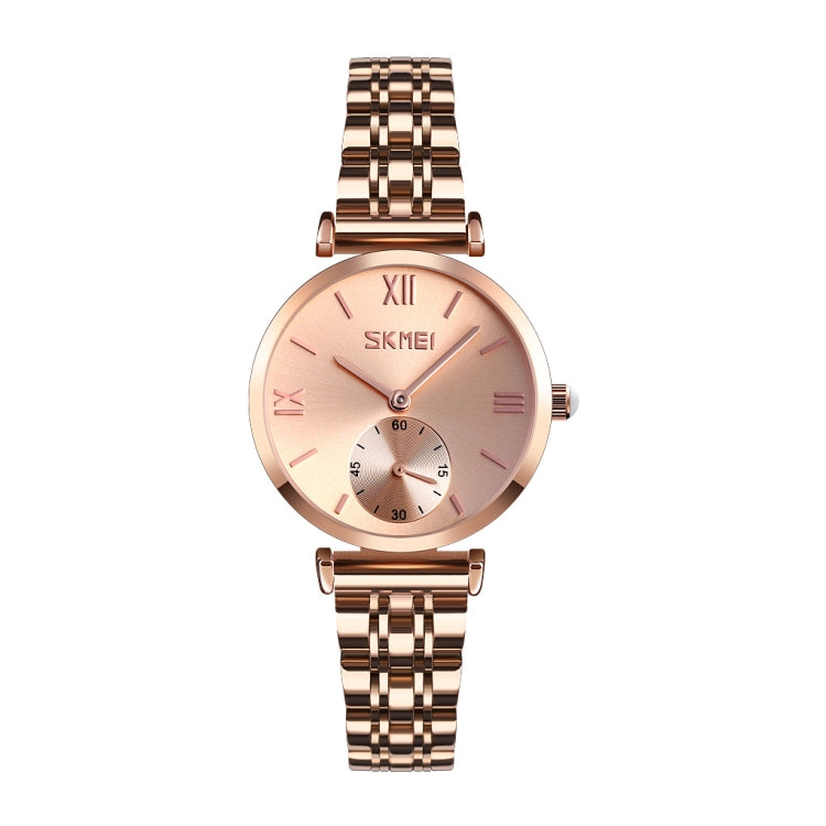 SKMEI 9198 Montre à quartz à cadran simple chiffres romains et bracelet en métal pour couples