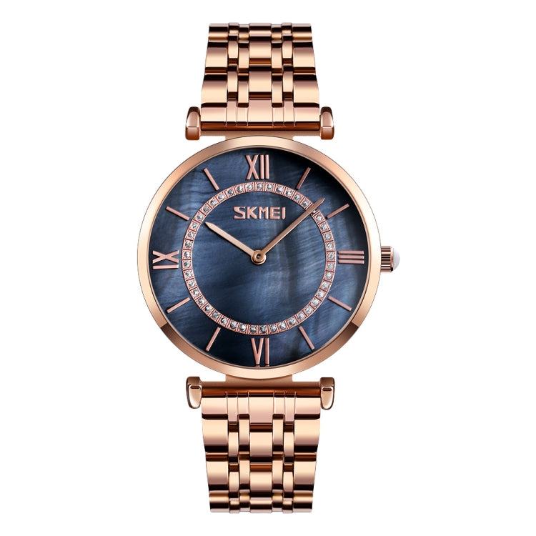 SKMEI 9198 Montre à quartz à cadran simple chiffres romains et bracelet en métal pour couples