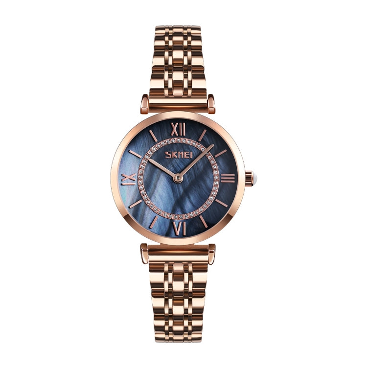 SKMEI 9198 Montre à quartz à cadran simple chiffres romains et bracelet en métal pour couples