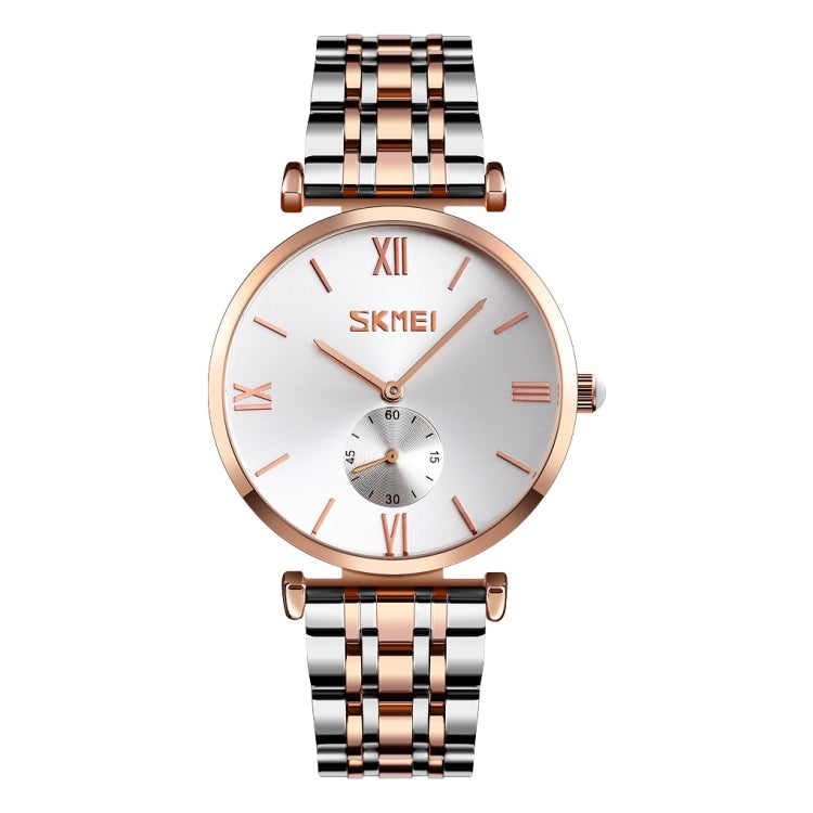 SKMEI 9198 Montre à quartz à cadran simple chiffres romains et bracelet en métal pour couples
