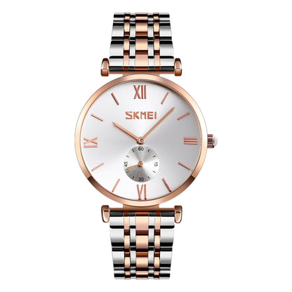 SKMEI 9198 Montre à quartz à cadran simple chiffres romains et bracelet en métal pour couples