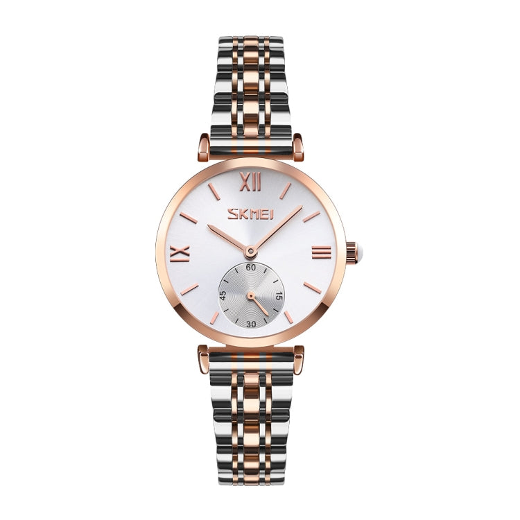 SKMEI 9198 Montre à quartz à cadran simple chiffres romains et bracelet en métal pour couples