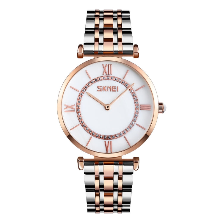 SKMEI 9198 Montre à quartz à cadran simple chiffres romains et bracelet en métal pour couples