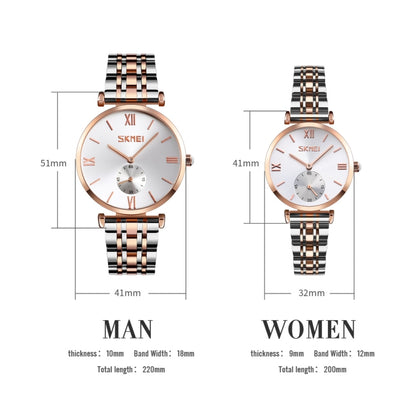 SKMEI 9198 Montre à quartz à cadran simple chiffres romains et bracelet en métal pour couples