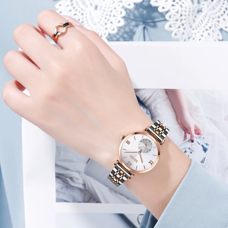 SKMEI 9198 Montre à quartz à cadran simple chiffres romains et bracelet en métal pour couples