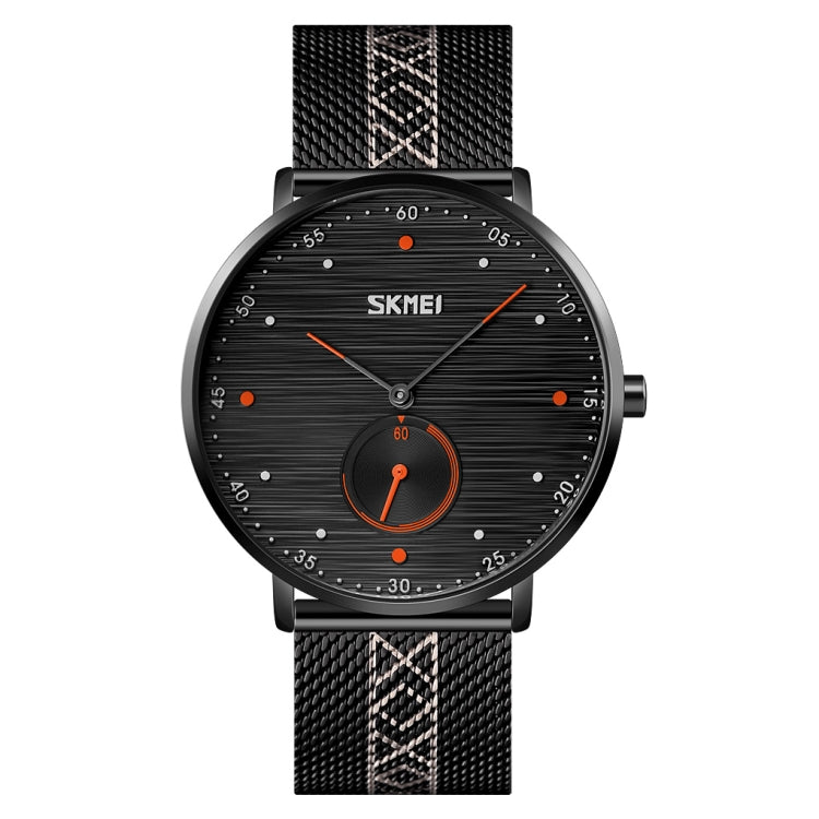 SKMEI 9218 Montre à Quartz Homme, Cadran à Rayures Horizontales Chiffres Arabes, Bracelet en Maille