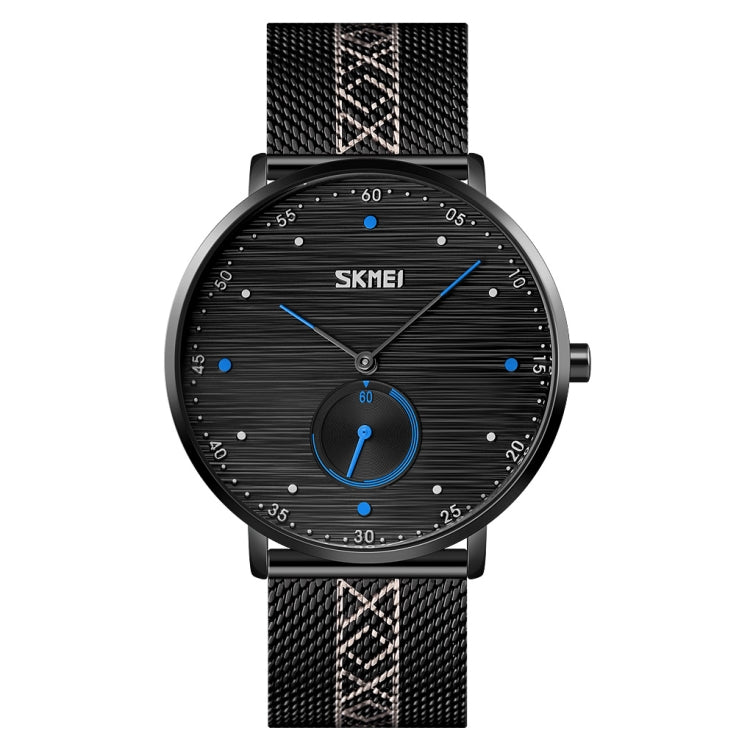 SKMEI 9218 Montre à Quartz Homme, Cadran à Rayures Horizontales Chiffres Arabes, Bracelet en Maille