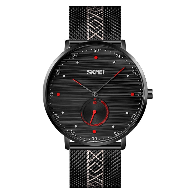 SKMEI 9218 Montre à Quartz Homme, Cadran à Rayures Horizontales Chiffres Arabes, Bracelet en Maille