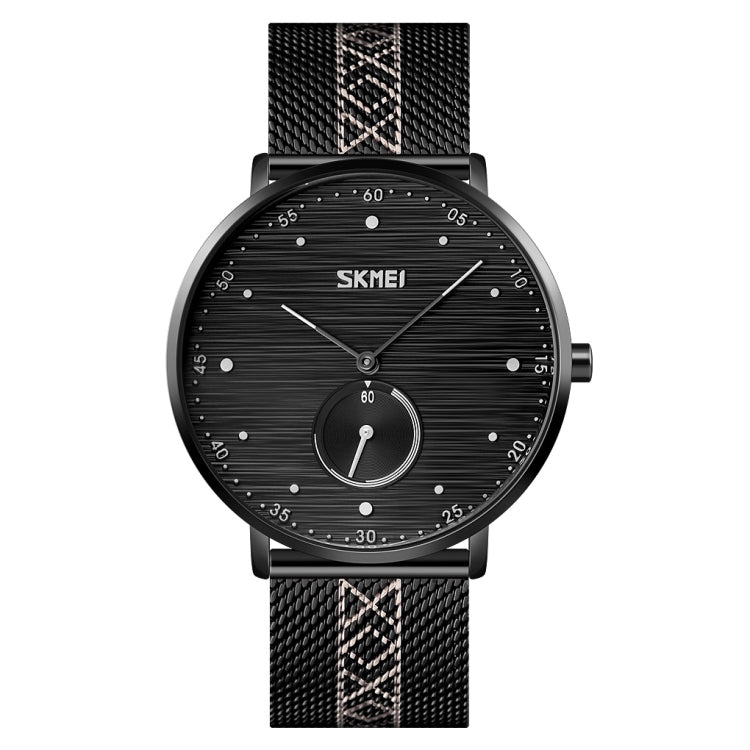 SKMEI 9218 Montre à Quartz Homme, Cadran à Rayures Horizontales Chiffres Arabes, Bracelet en Maille