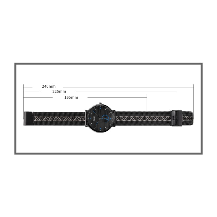 SKMEI 9218 Montre à Quartz Homme, Cadran à Rayures Horizontales Chiffres Arabes, Bracelet en Maille