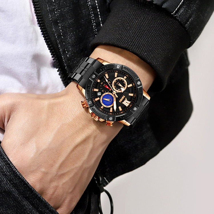 Montre à quartz SKMEI 9235 pour hommes, avec phases de lune, chronomètre et bracelet en acier inoxydable
