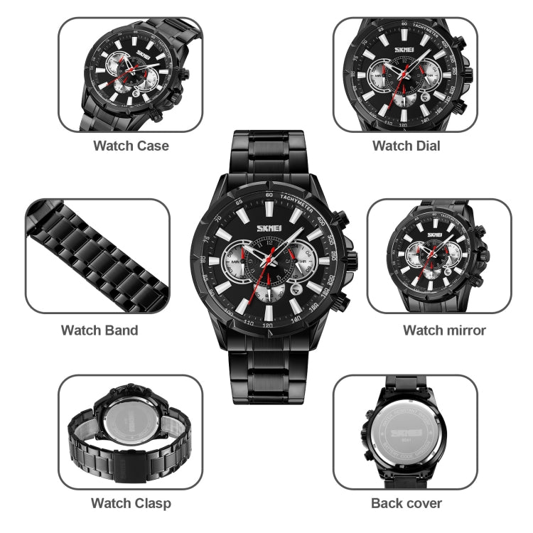 Montre à Quartz SKMEI 9241 pour Homme avec Calendrier, Chronomètre et Bracelet en Acier Inoxydable