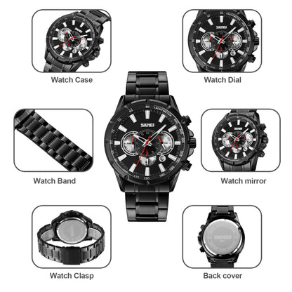 Montre à Quartz SKMEI 9241 pour Homme avec Calendrier, Chronomètre et Bracelet en Acier Inoxydable