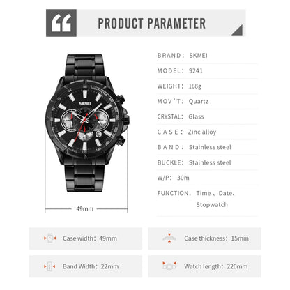 Montre à Quartz SKMEI 9241 pour Homme avec Calendrier, Chronomètre et Bracelet en Acier Inoxydable