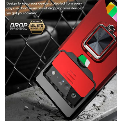 Sliding Camera Cover Design PC + TPU Shockproof Case with Ring Holder & Card Slot, For Google Pixel 6 Pro, For Samsung Galaxy A52, For Samsung Galaxy A72, For Samsung Galaxy S21, For Samsung Galaxy S21+, For Samsung Galaxy A12
