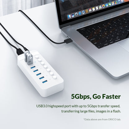 ORICO CT2U3-7AB-WH 7 In 1 Plastic Stripes Multi-Port USB HUB with Individual Switches, CT2U3-7AB-BK US Plug, CT2U3-7AB-WH US Plug