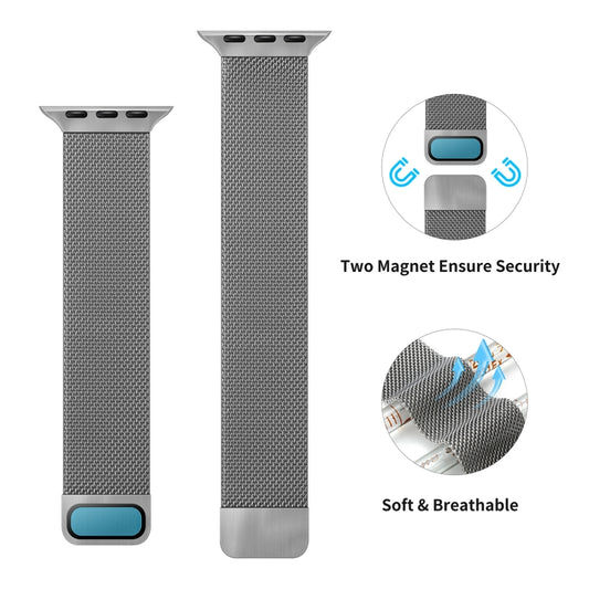 Double Section Milanese Magnetic Elasticity Replacement Strap Watchband For Apple Watch Series, 7 45mm / 6 & SE & 5 & 4 44mm / 3 & 2 & 1 42mm, 7 41mm / 6 & SE & 5 & 4 40mm / 3 & 2 & 1 38mm
