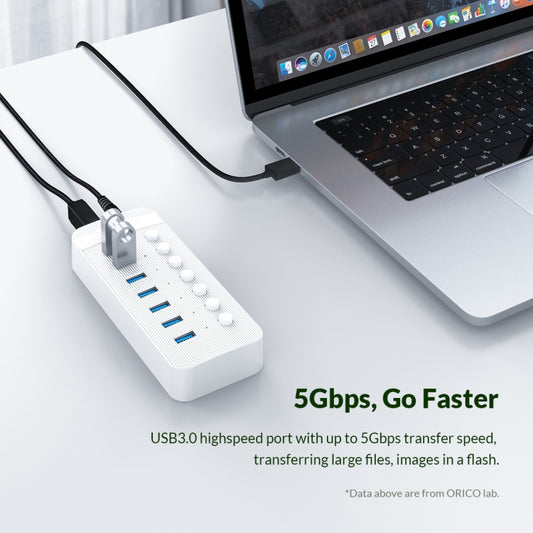 ORICO CT2U3-7AB-WH 7 In 1 Plastic Stripes Multi-Port USB HUB with Individual Switches,, CT2U3-7AB-BK UK Plug, CT2U3-7AB-WH UK Plug, CT2U3-7AB-BK EU Plug, CT2U3-7AB-WH EU Plug, CT2U3-7AB-BK AU Plug, CT2U3-7AB-WH AU Plug