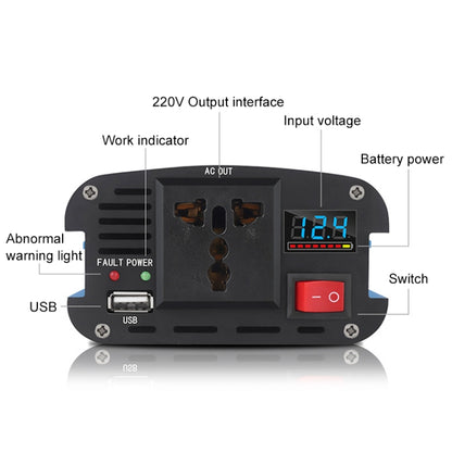 Carmaer 500W Car Smart Multi-function Digital Display Inverter Household Power Converter, 12V to 220V 500W, 24V to 220V 500W, 36V to 220V 500W, 48V to 220V 500W
