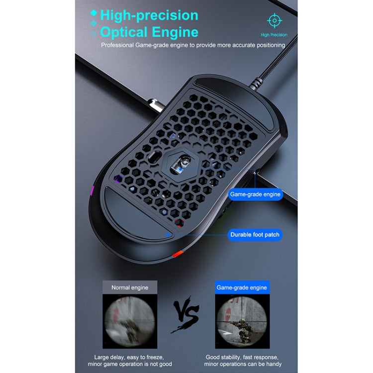 iMICE T60 7-key Custom Colorful Luminous Wired Honeycomb Gaming Mouse, Cable Length: 1.8m