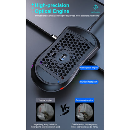 iMICE T60 7-key Custom Colorful Luminous Wired Honeycomb Gaming Mouse, Cable Length: 1.8m