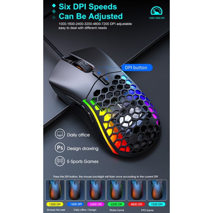 iMICE T60 7-key Custom Colorful Luminous Wired Honeycomb Gaming Mouse, Cable Length: 1.8m