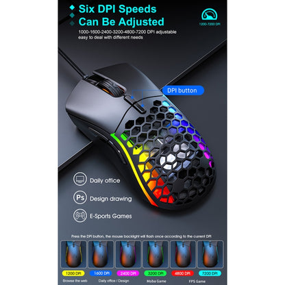 iMICE T60 7-key Custom Colorful Luminous Wired Honeycomb Gaming Mouse, Cable Length: 1.8m