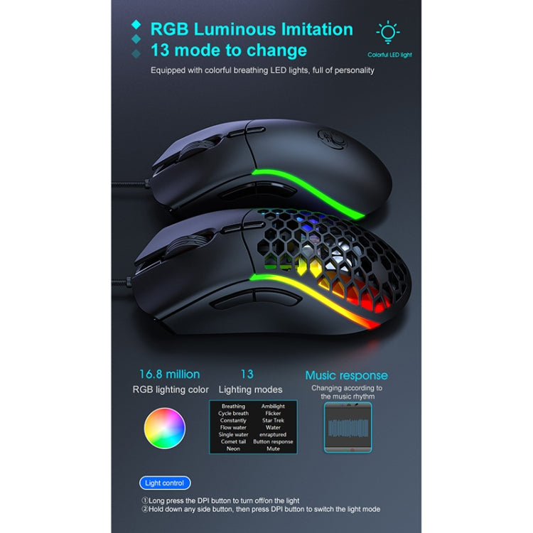 iMICE T60 7-key Custom Colorful Luminous Wired Honeycomb Gaming Mouse, Cable Length: 1.8m