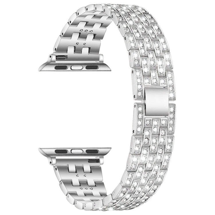 Five-beads Diamond Steel Replacement Strap Watchband For Apple Watch Series, 7 41mm / 6 & SE & 5 & 4 40mm / 3 & 2 & 1 38mm, 7 45mm / 6 & SE & 5 & 4 44mm / 3 & 2 & 1 42mm