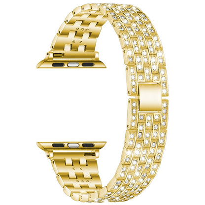 Five-beads Diamond Steel Replacement Strap Watchband For Apple Watch Series, 7 41mm / 6 & SE & 5 & 4 40mm / 3 & 2 & 1 38mm, 7 45mm / 6 & SE & 5 & 4 44mm / 3 & 2 & 1 42mm