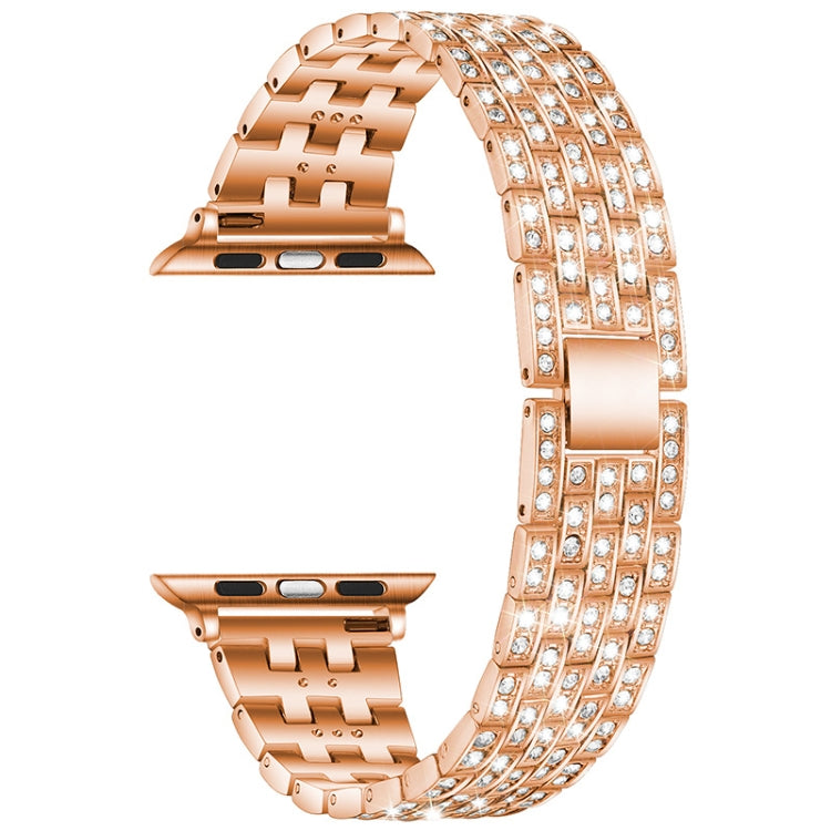Five-beads Diamond Steel Replacement Strap Watchband For Apple Watch Series, 7 41mm / 6 & SE & 5 & 4 40mm / 3 & 2 & 1 38mm, 7 45mm / 6 & SE & 5 & 4 44mm / 3 & 2 & 1 42mm