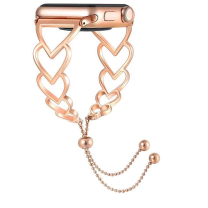 Heart Metal Replacement Strap Watchband For Apple Watch Series, 7 41mm / 6 & SE & 5 & 4 40mm / 3 & 2 & 1 38mm, 7 45mm / 6 & SE & 5 & 4 44mm / 3 & 2 & 1 42mm
